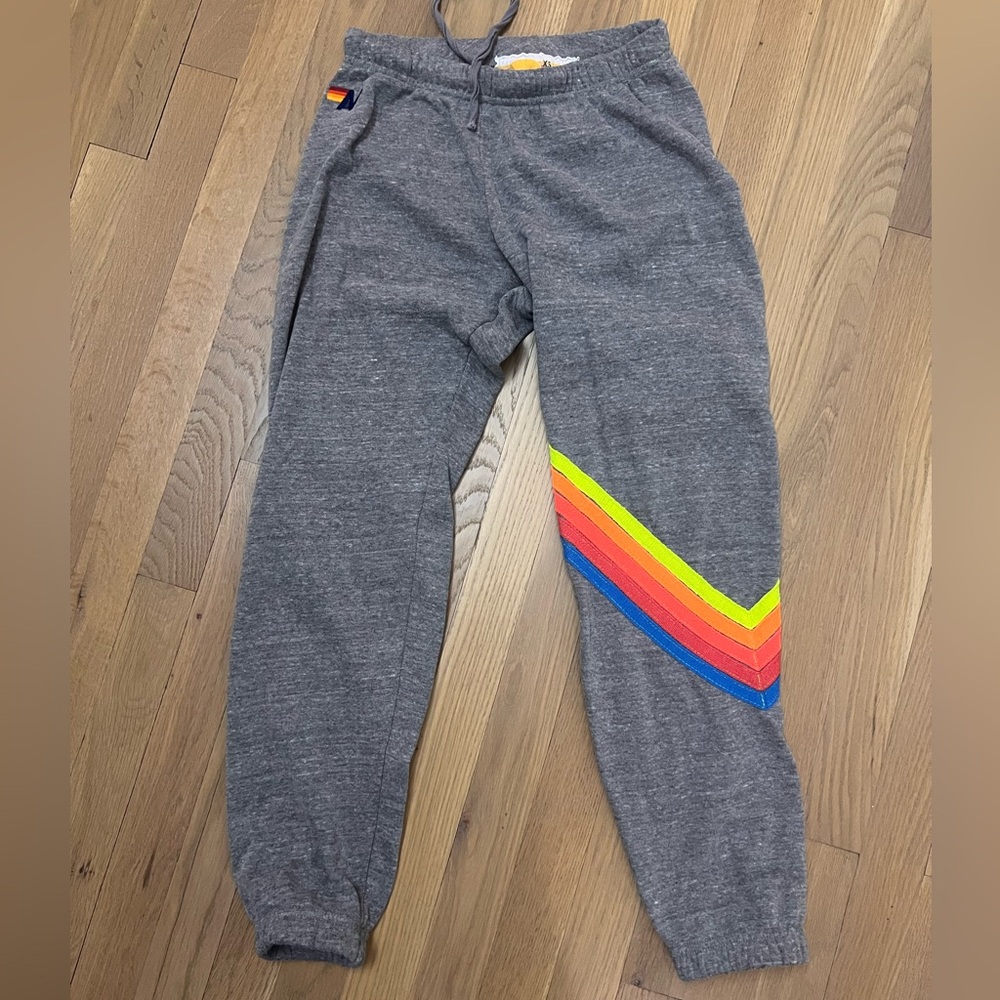AVIATOR NATION Chevron 5 Stripe Sweatpants XS - Heather Neon Rainbow
